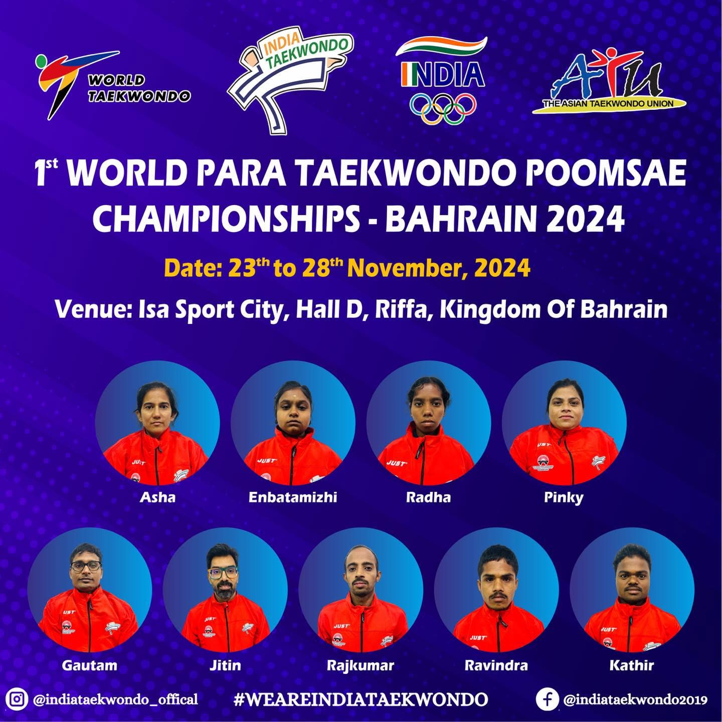 Team India Taekwondo Gears Up for the 1st World Para Taekwondo Poomsae Championships 2024 in Bahrain!