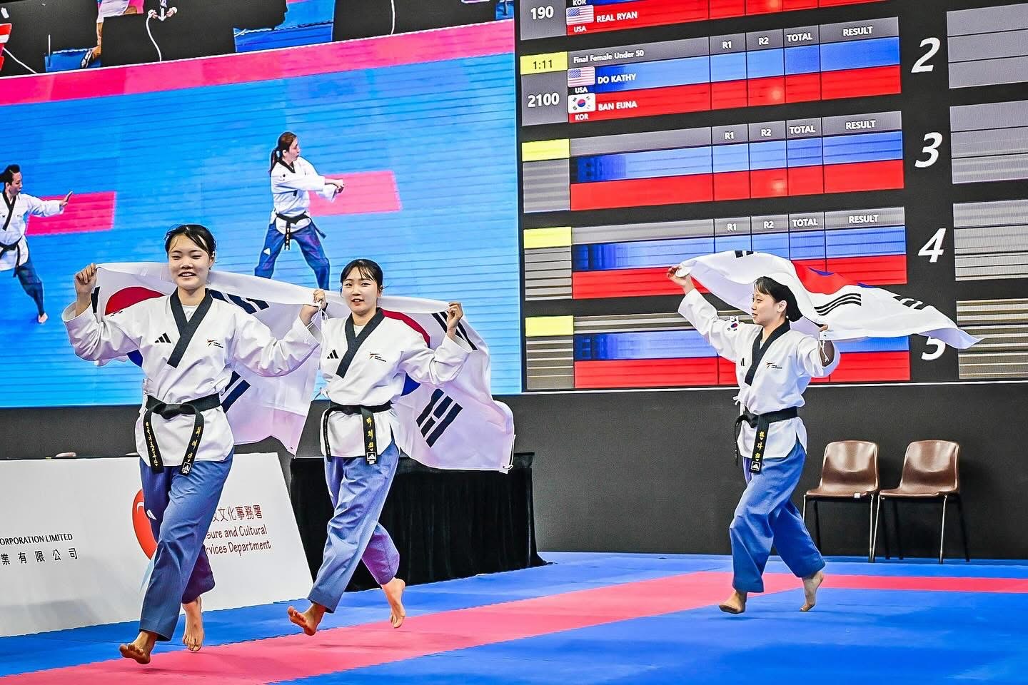 Female Under 30 Team at the Hong Kong 2024 World Taekwondo Poomsae Championships! 🥋